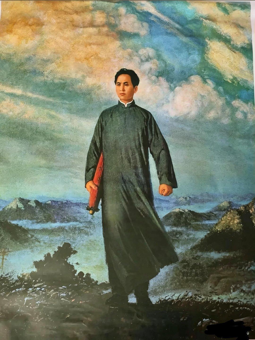 经典红色油画《毛主席去安源》。这幅由刘春华创作的作品，再现1921年青年毛泽东奔