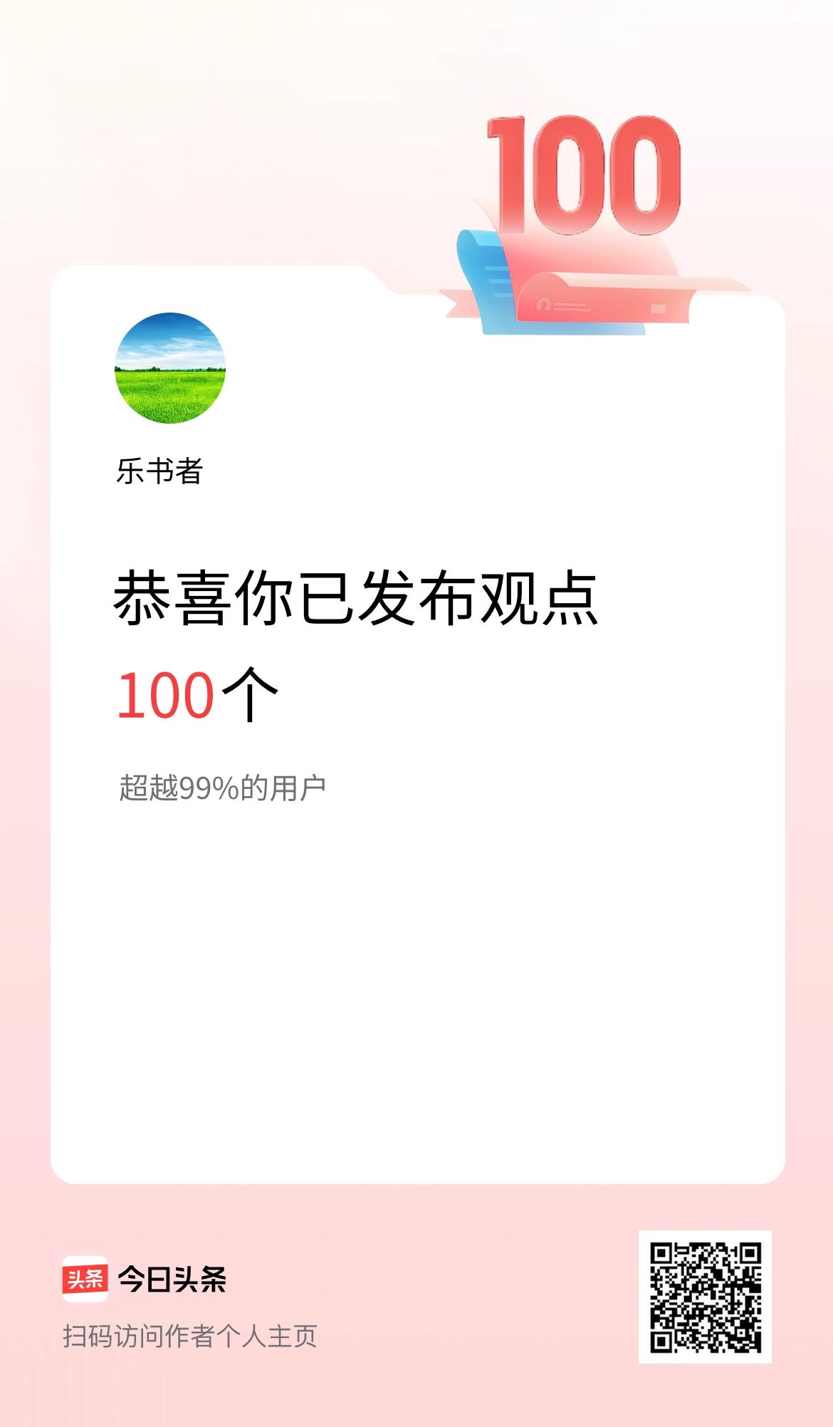 我在头条累计投稿观点100个