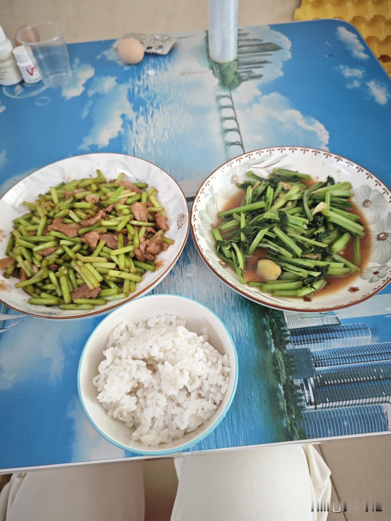 我有时候太懒了不想做那么多饭菜，够吃就行了。

我午餐随便炒了两个菜，昨天吃了鱼