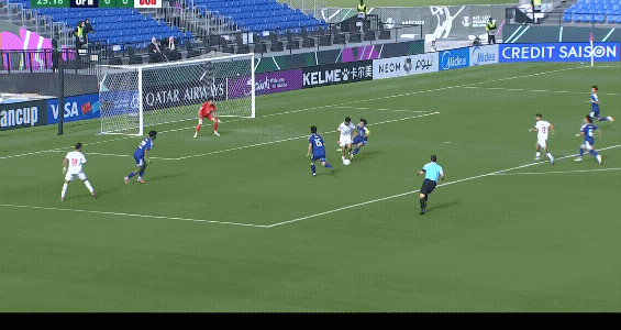 U23 亚洲杯第一场淘汰赛开打，约旦U23率先进球，暂时1:0领先日本队，约旦队