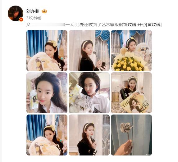 #刘亦菲晒玫瑰周边# “又是有玫瑰周边收的一天 另外还收到了艺术家版钢铁玫瑰 开