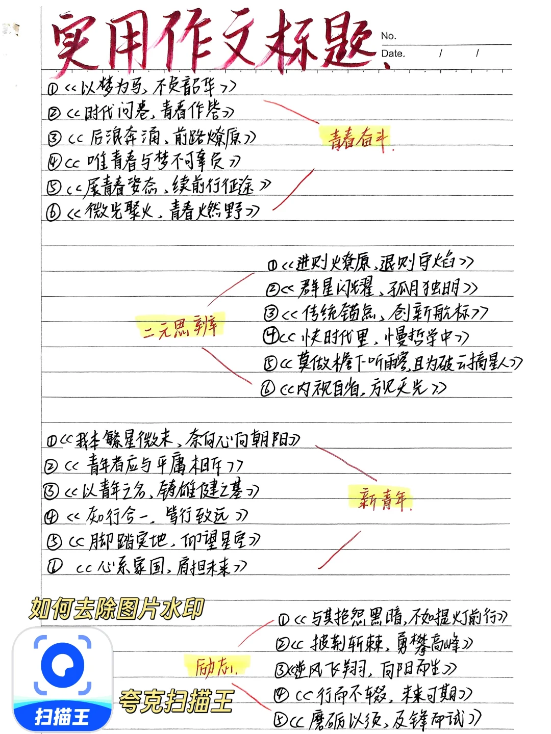 🔥高分作文标题/夸克扫描王去水印赢麻了