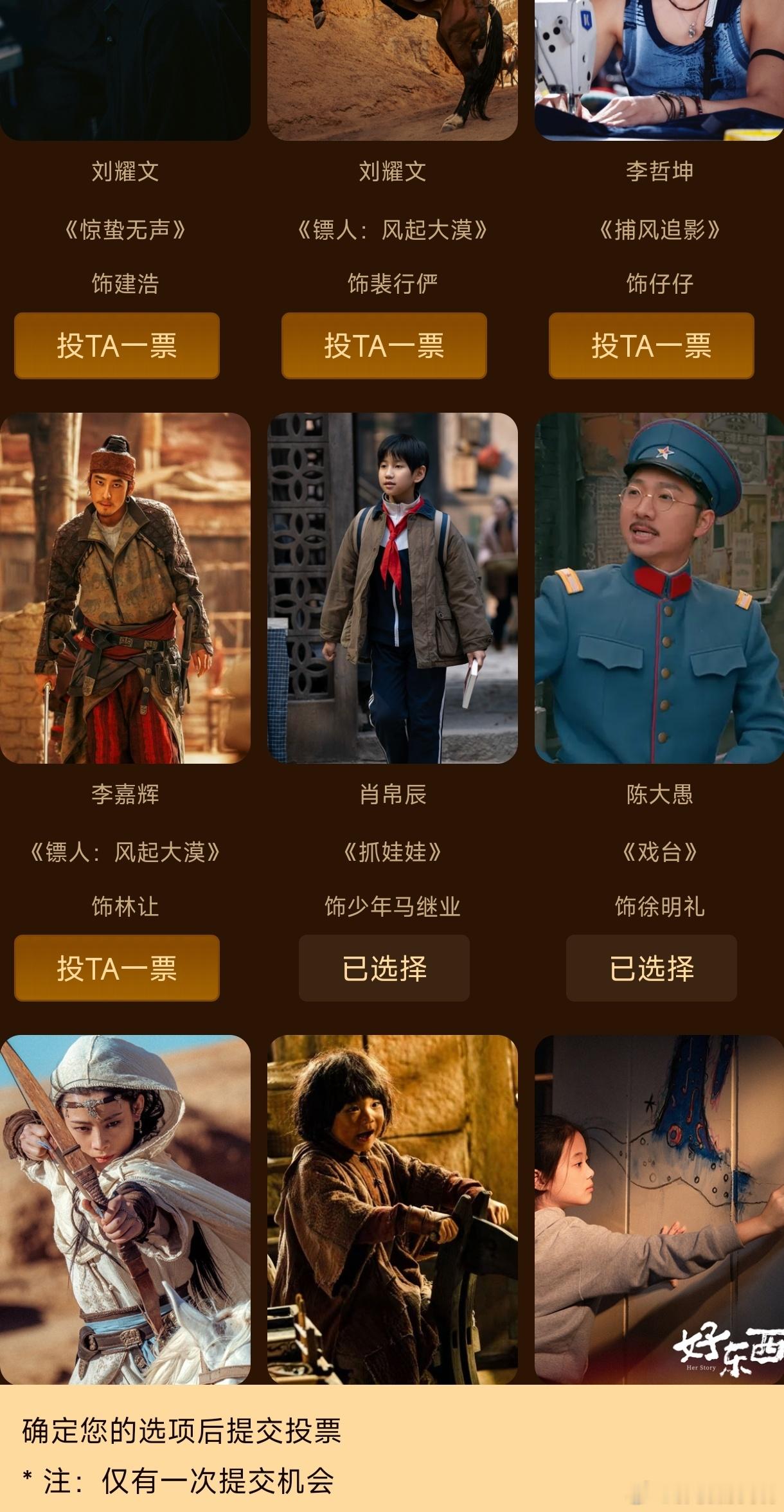 百花奖入围名单为没有流量的陈佩斯戏台拉个票，每个人只能投一次，投挺公平的