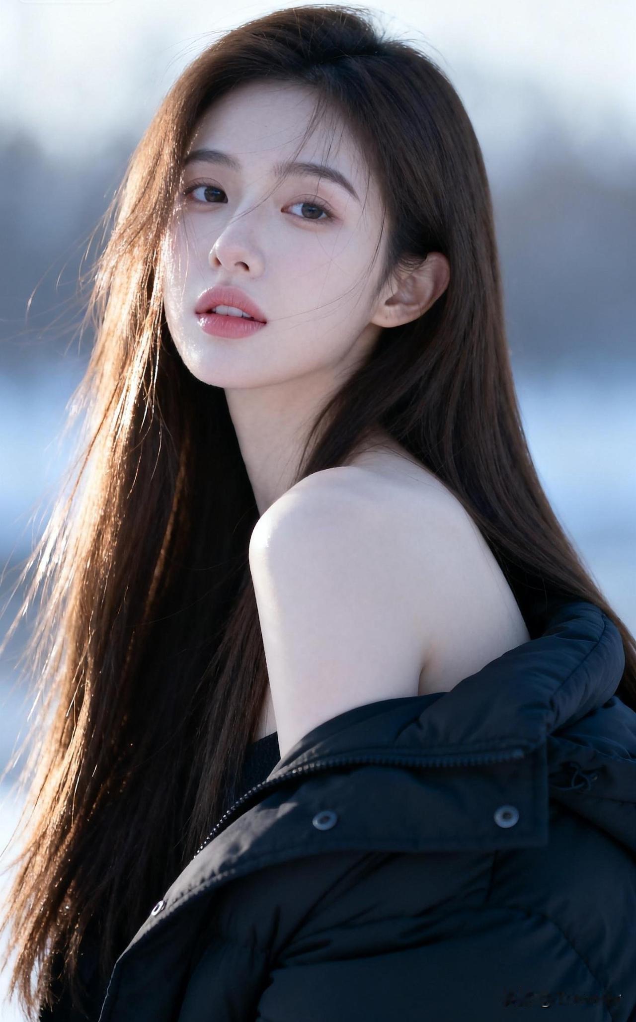 冬日暖阳下的少女，温柔如水，美得令人心动。