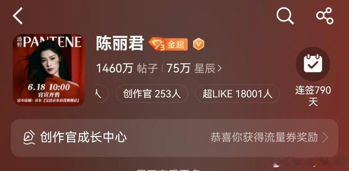 陈丽君超like破18000，女明星第三，俊丝们太🐮了