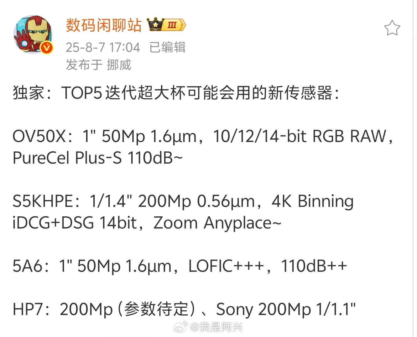 你们说有一天用索尼这颗2亿1/1.1的sensor当潜望长焦效果不知道会怎么样？