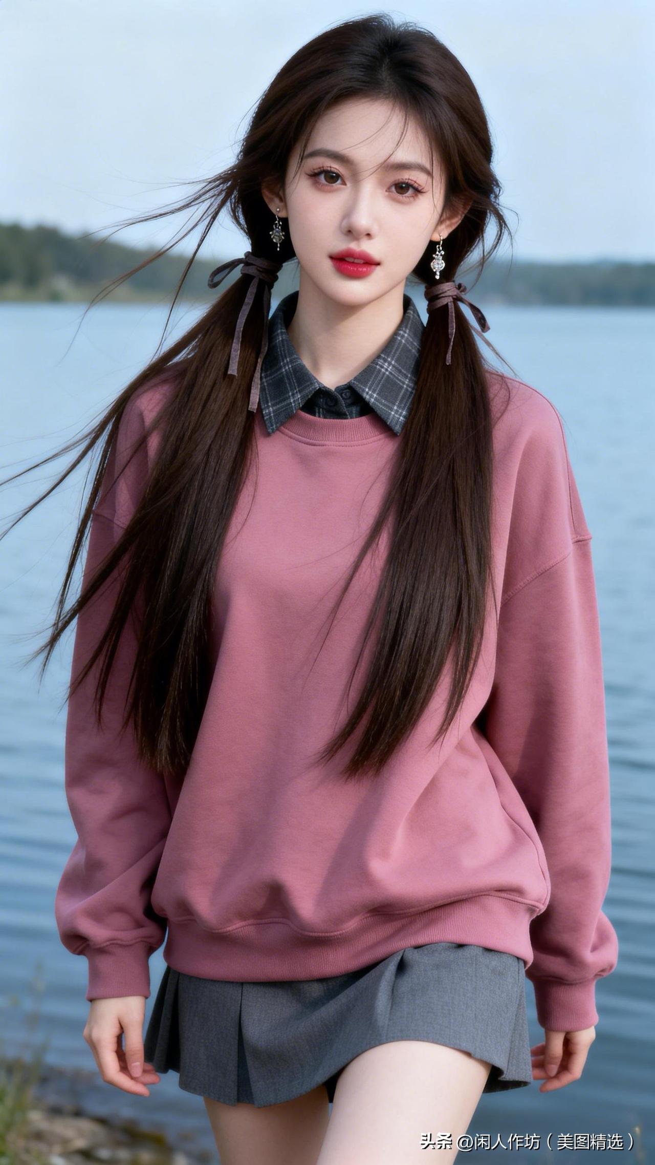 暗粉红衣马尾辫，你说好看不好看