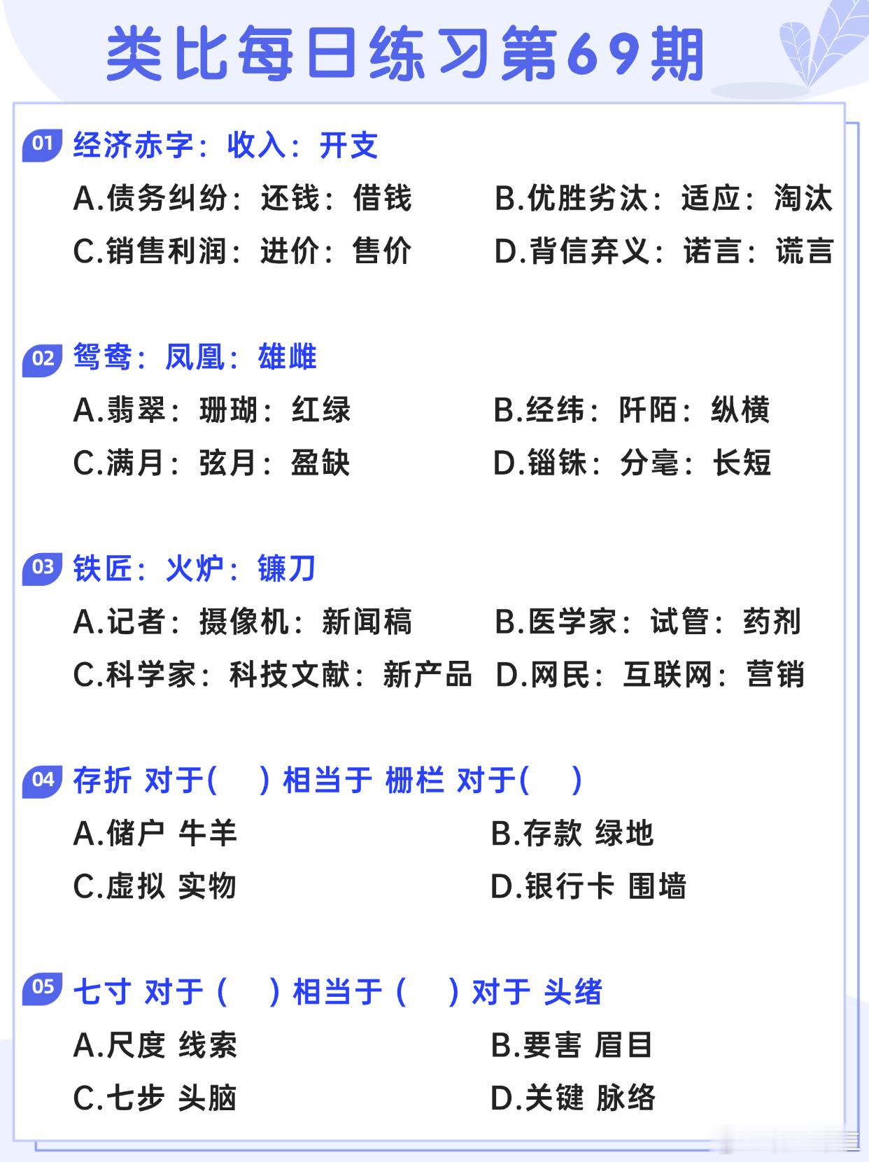 图推类比每日练习第69期图推难度：☆☆类比难度：☆☆事业单位事业单位联考决战公考
