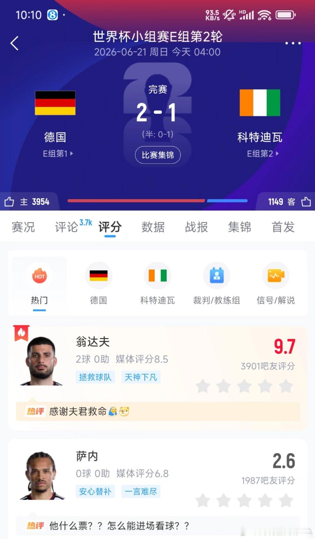 世界杯小组赛E组第2轮，德国对阵科特迪瓦的比赛在BMO球场展开角逐。 上半场，帕