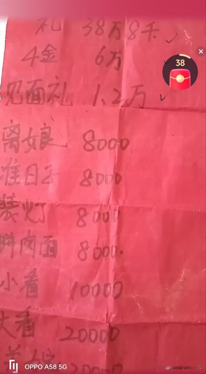 这是一位江西母亲晒儿子相亲时礼单，自称心里暗骂对方800回，但儿子愿意，没办法硬