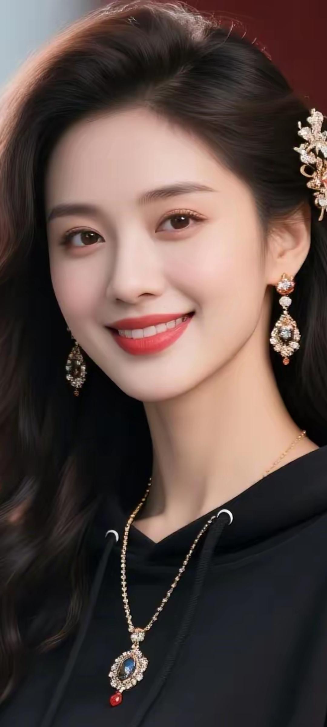 优雅气质，珠宝闪耀，黑衣红唇，尽显魅力！