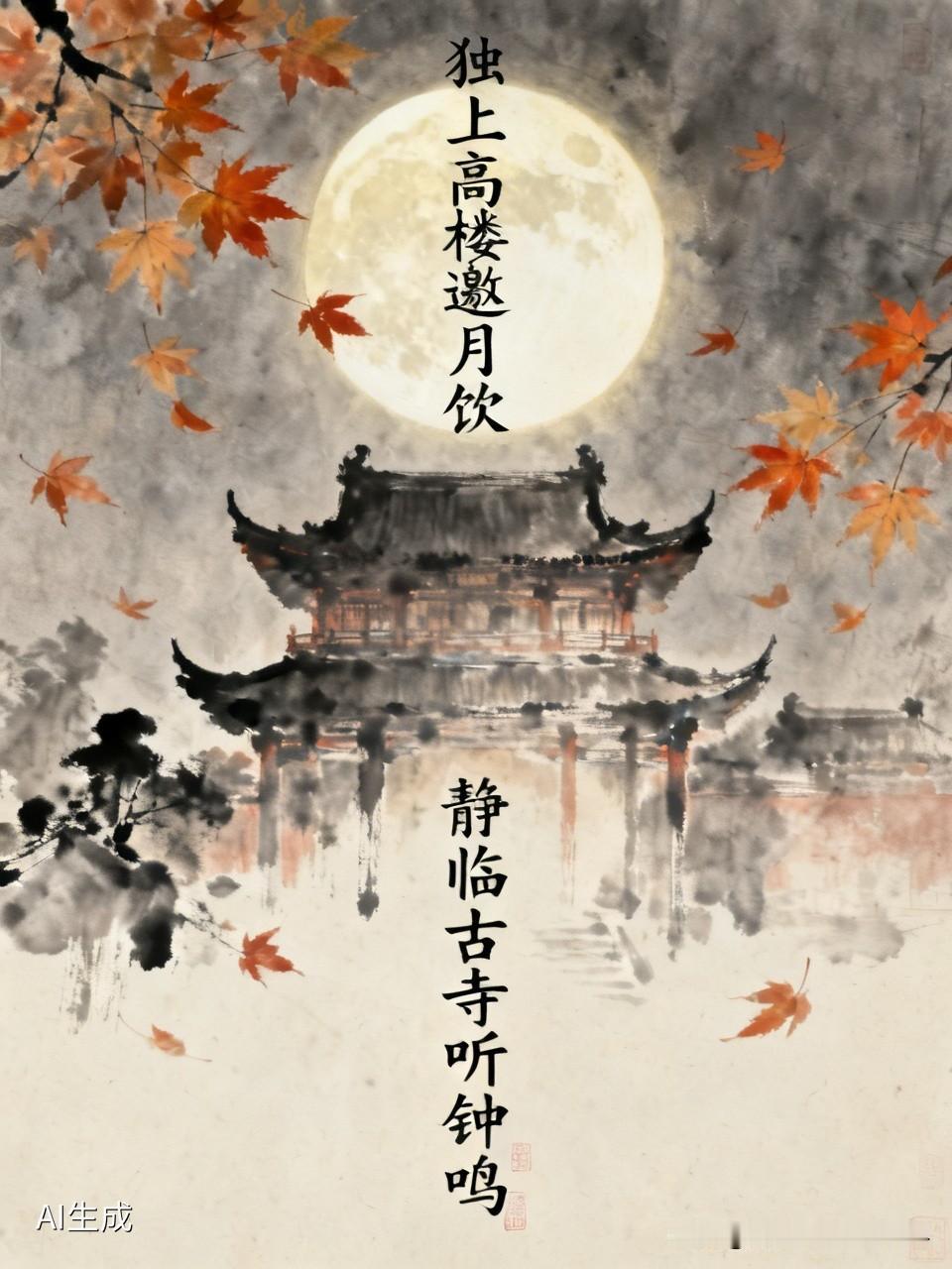 上联：独上高楼邀月饮，安子邀对，，静临古寺听钟鸣。[微风]