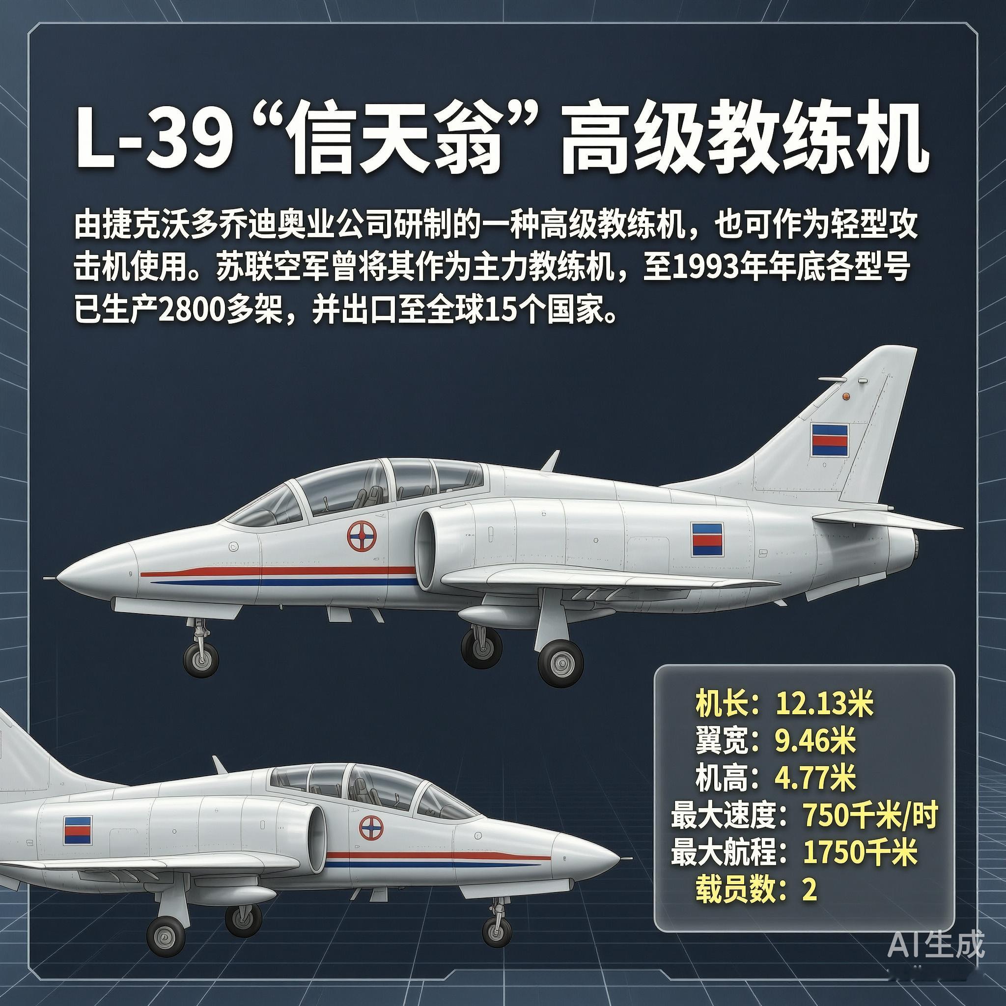 军事ai新视野 L-39“信天翁”教练机［捷克］机长：12.13米翼展：9.46