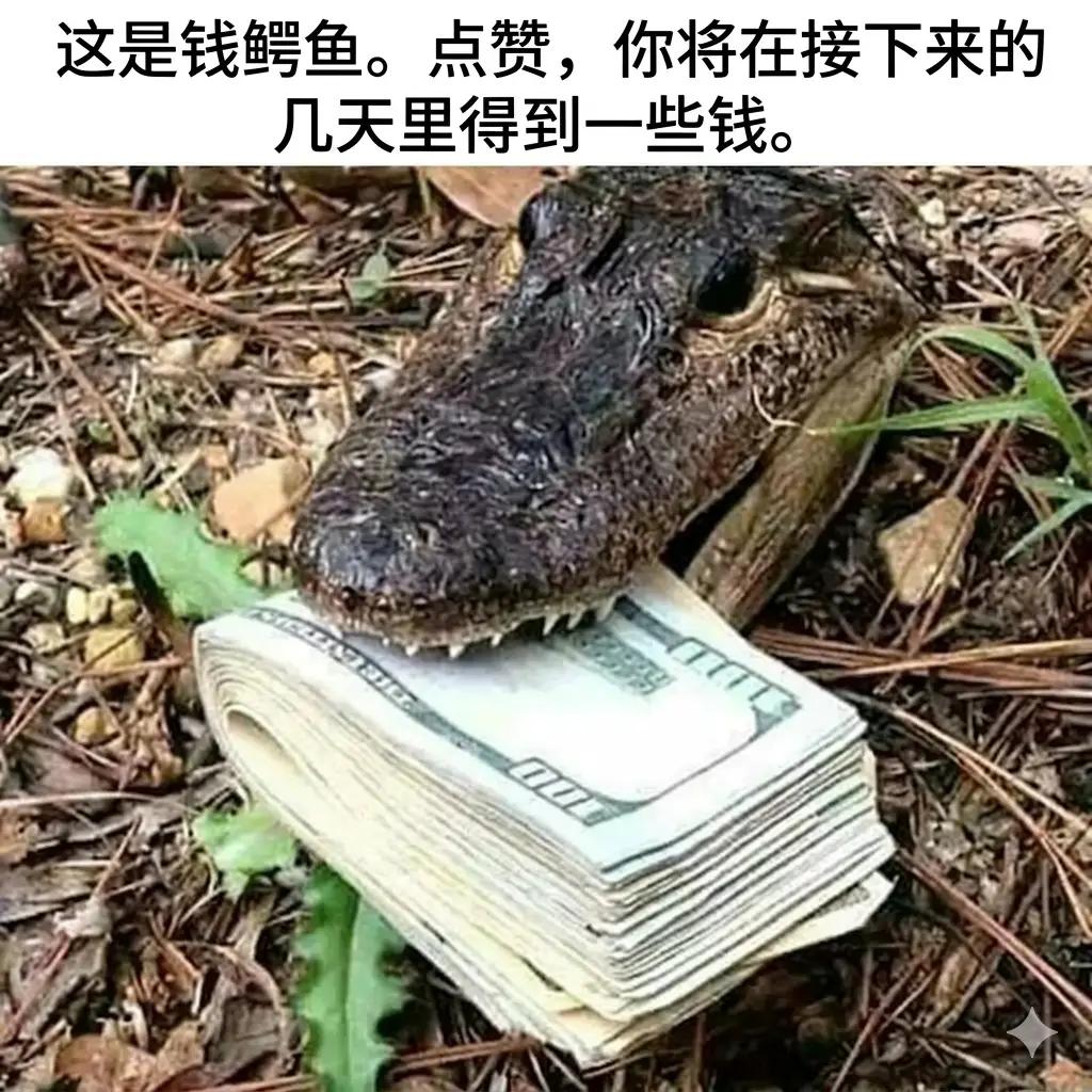 嘿！你这条小鳄鱼，给我点赞，钱我会打到你的账户上面