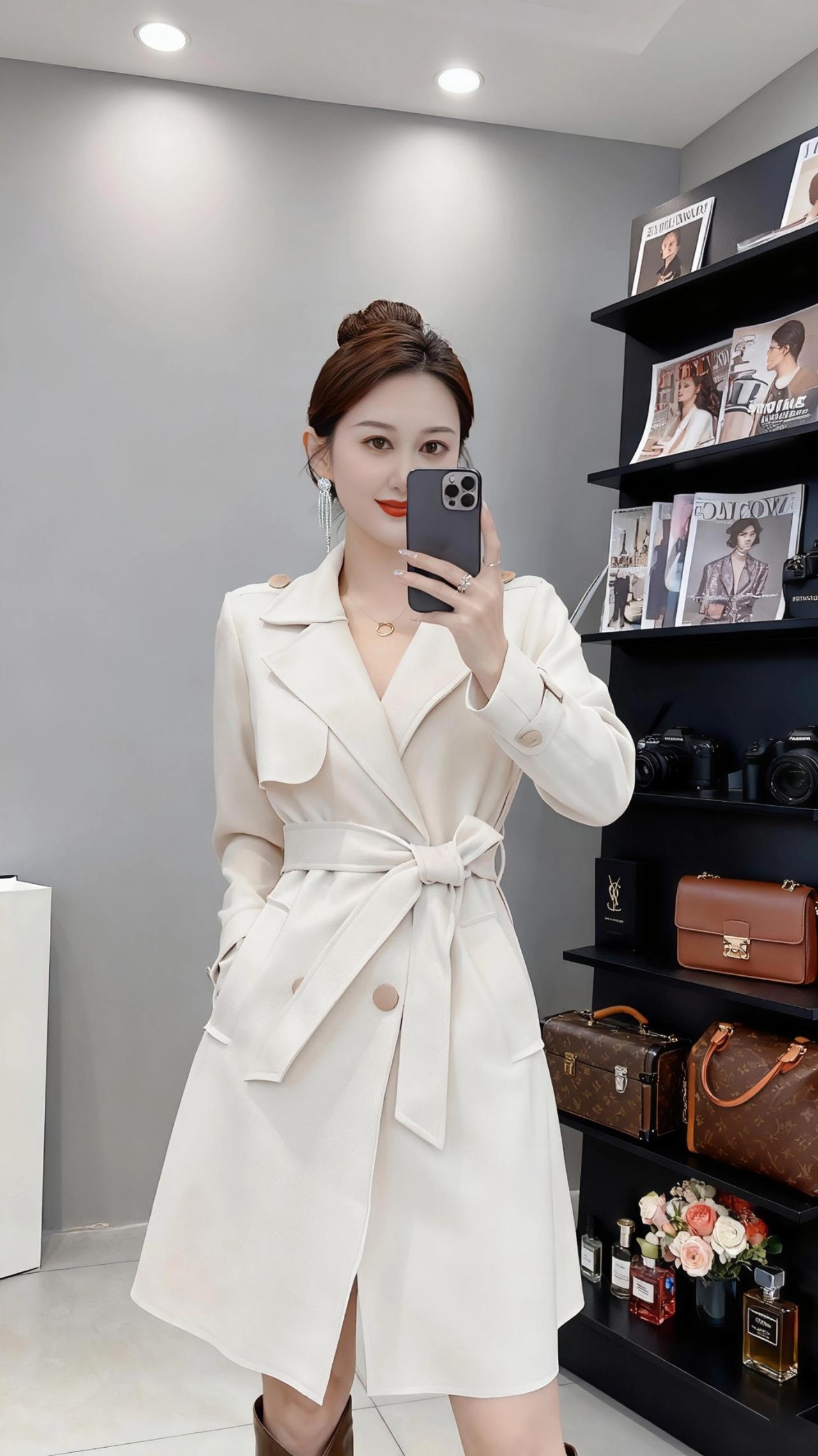 她把冬的凛冽，揉进了米白色的风里。
 
是那种像刚化的雪水般温软的白，裹着翻领与