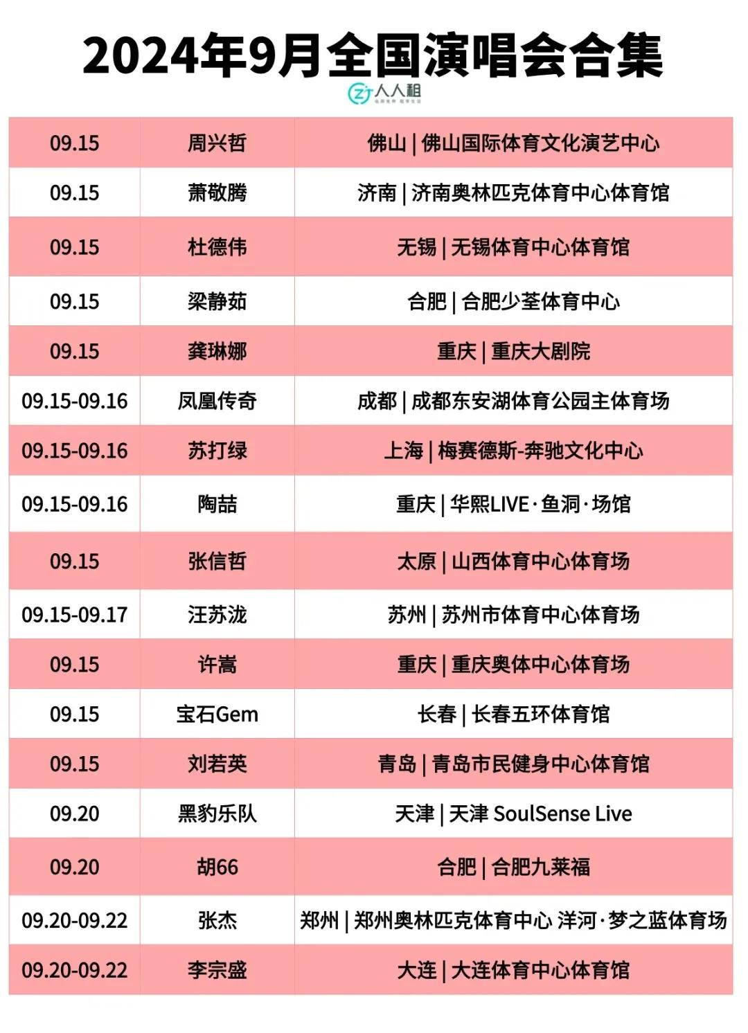 9月全国演唱会集合，看看有没有你喜欢的？