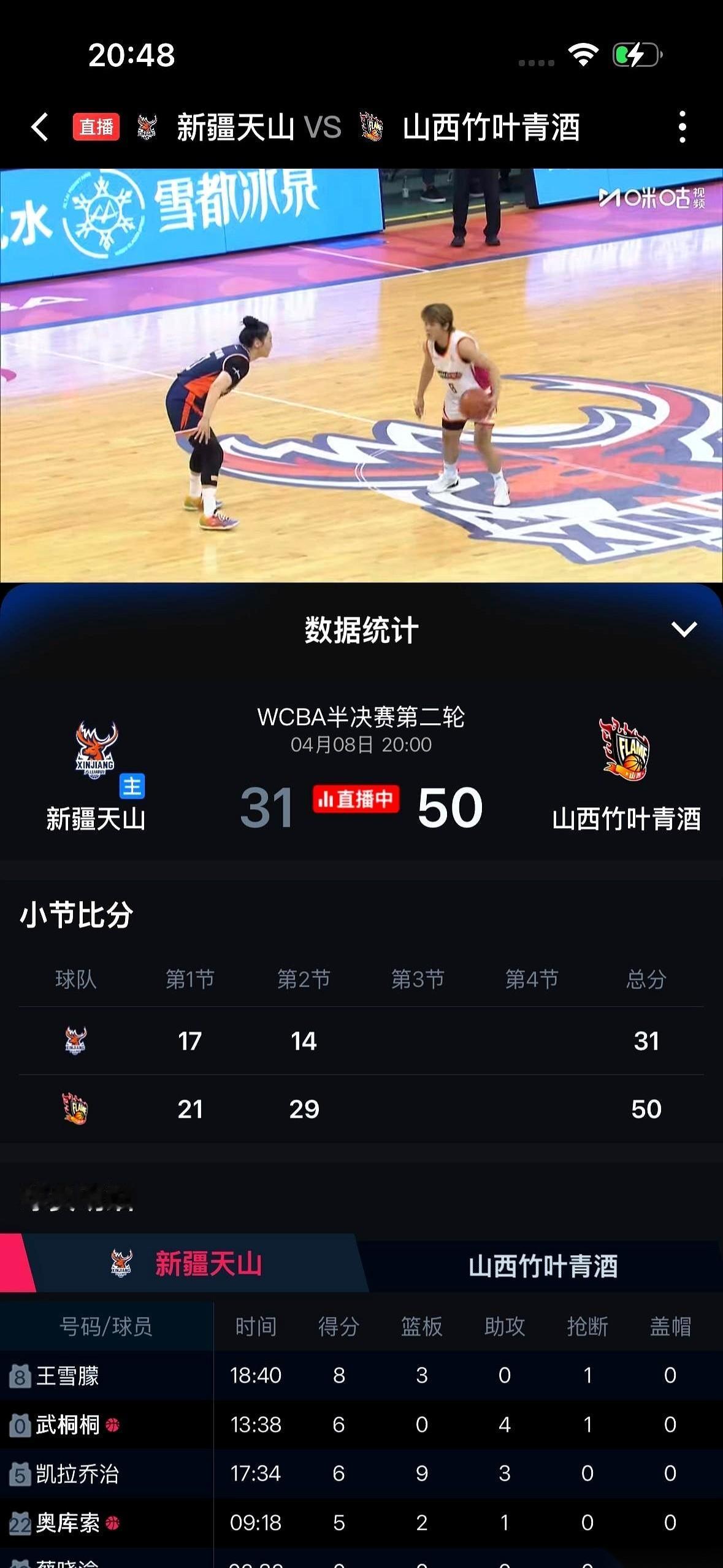 半场哨响，新疆女篮主场的记分牌，数字刺眼：31比50。
整整19分的分差。
球明