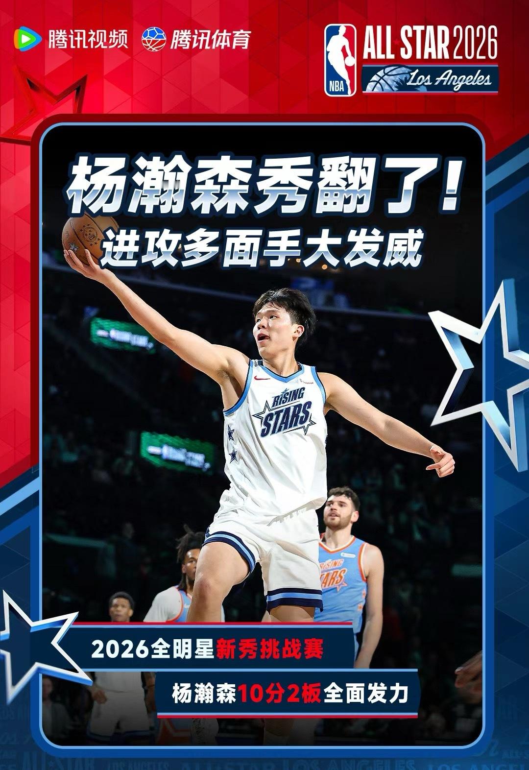 杨瀚森首次亮相NBA全明星杨瀚森10分2板王鹤棣名人赛10分，杨瀚森新秀赛10分