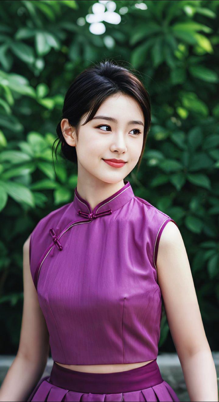 AI扩图 AI紫裙旗袍韵