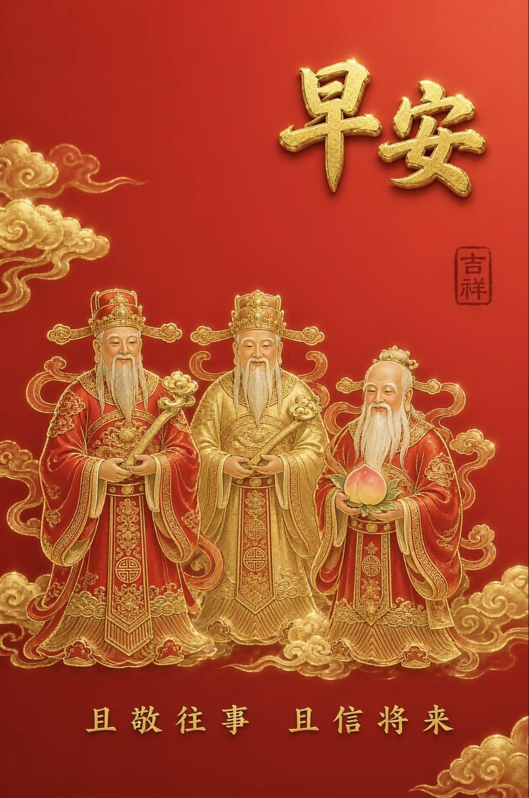 ​福星高照，禄寿双全！且敬往事且信将来，愿你好运爆棚，元气满满！万事尽可期，所行