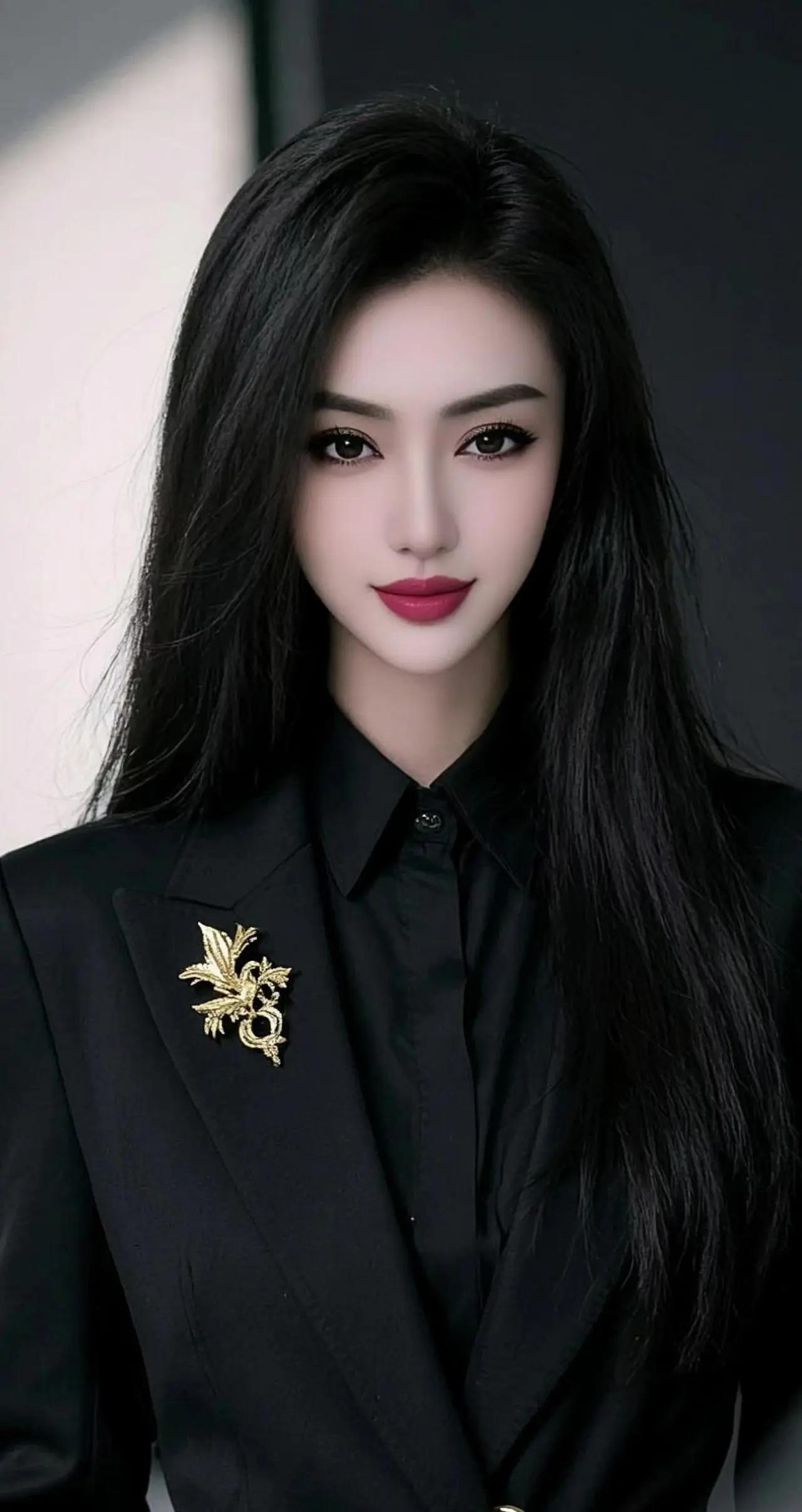 优雅冷艳黑西装，气质女神，精致妆容，魅力无限！💄👗💃
