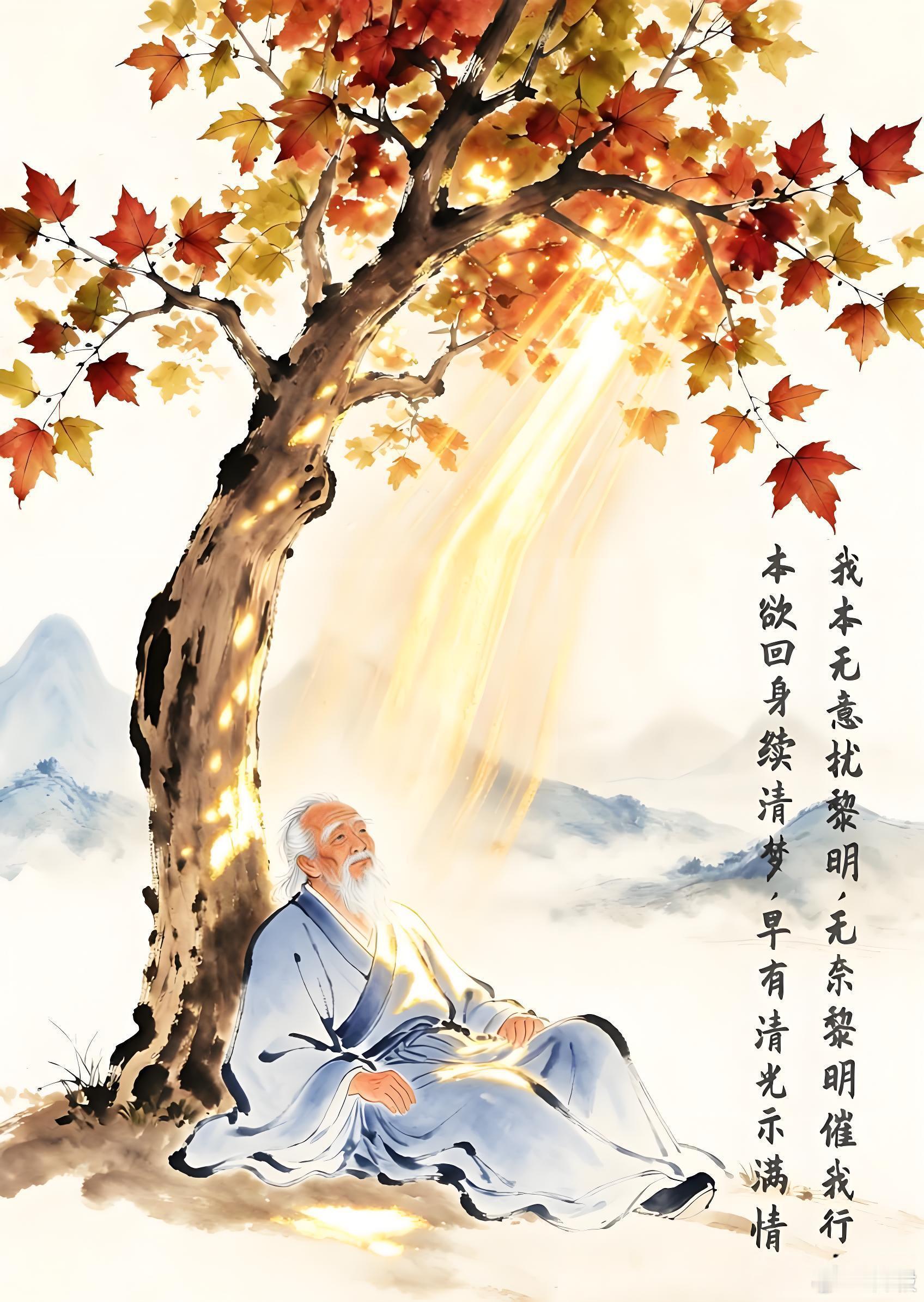 【入黎明】2024年9月3日晨梧桐树下作。我本无意扰黎明，无奈黎明催我行。本欲回