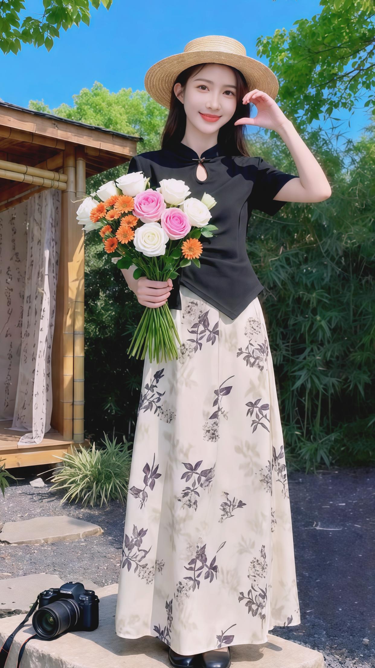 和春天的花花合个影 春天的美只有裙子才配 小个子穿搭 两件套 新中式