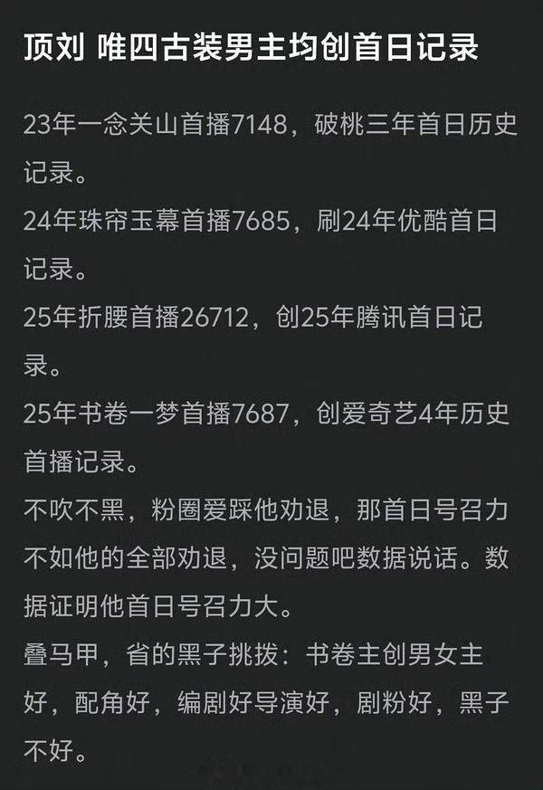 刘宇宁唯四部古装男主均创首日纪录刘宇宁首日号召力刘宇宁首日号召力，牛牛的，[开学