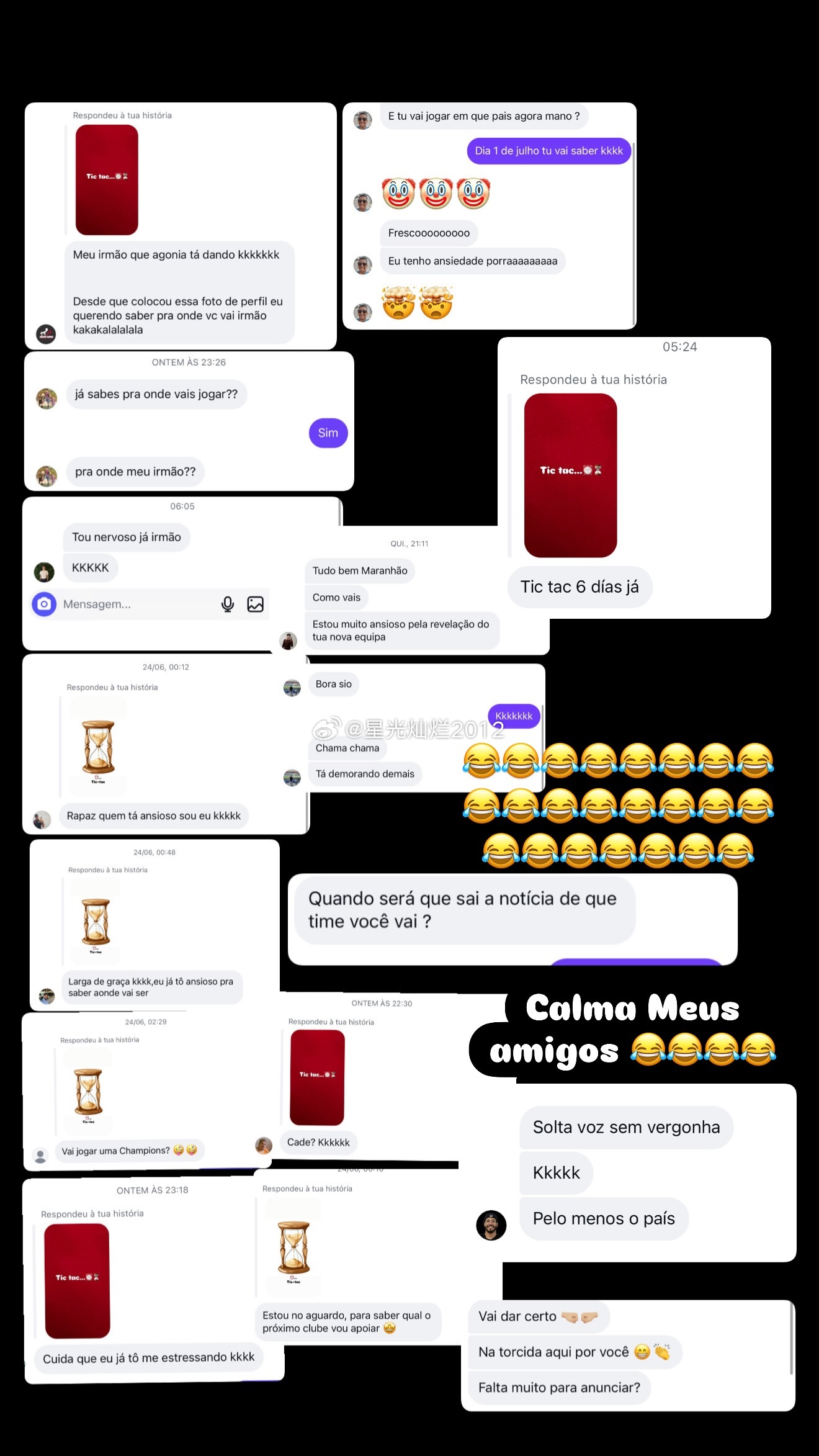 佩德罗晒出了近期很多人在他社交媒体私信里边的留言询问未来会在哪踢球？表示别急，我
