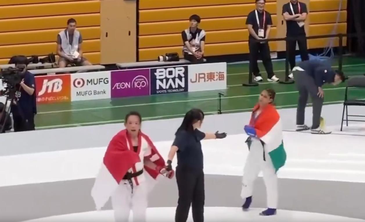 名古屋亚运会MMA半决赛，印度选手苏奇卡·塔里亚尔与新加坡选手张慧欣激战至加时，