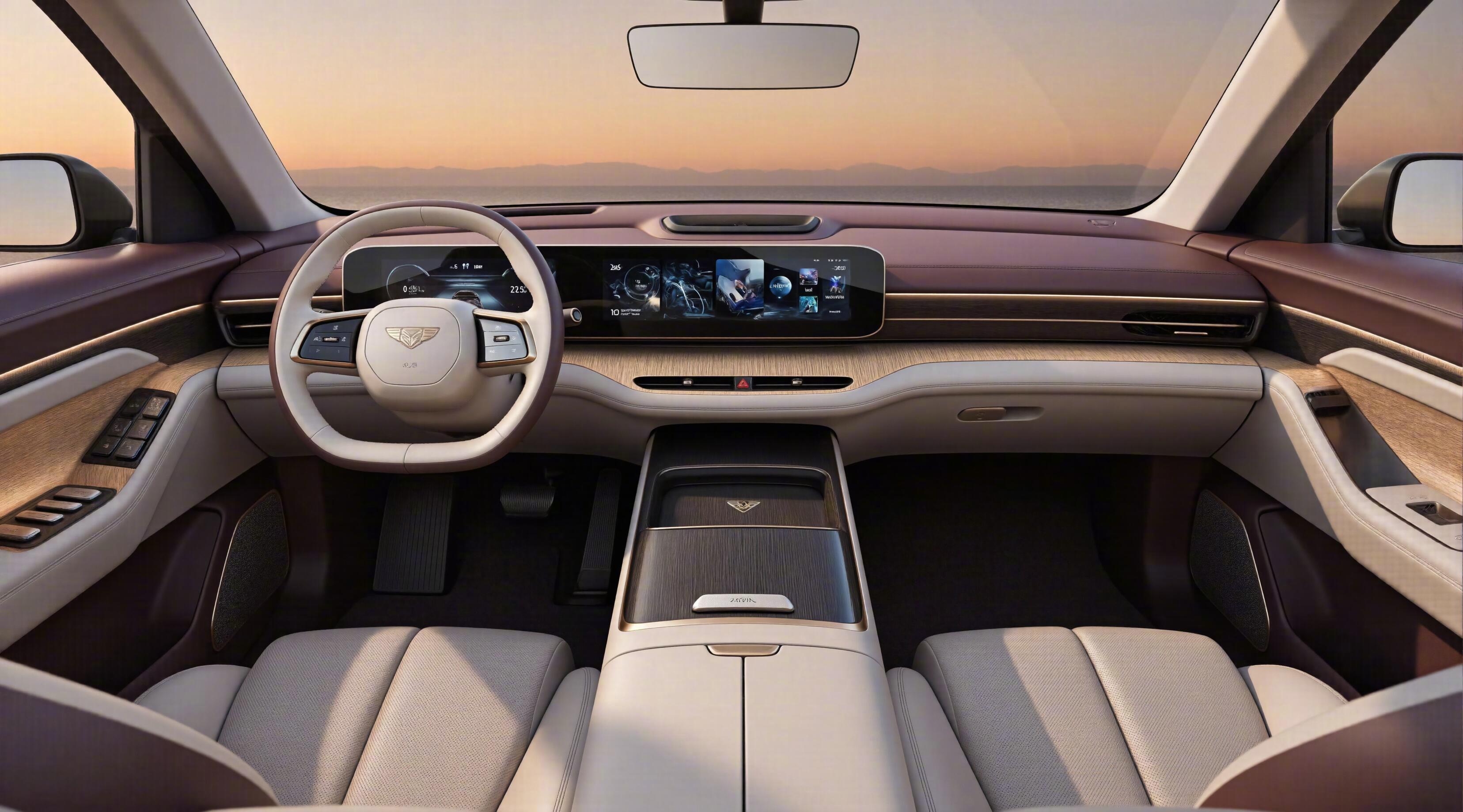用AI 生成的汽车内饰也太会了吧🚗悬浮中控屏 + 贯穿式氛围灯，科技感直接拉满