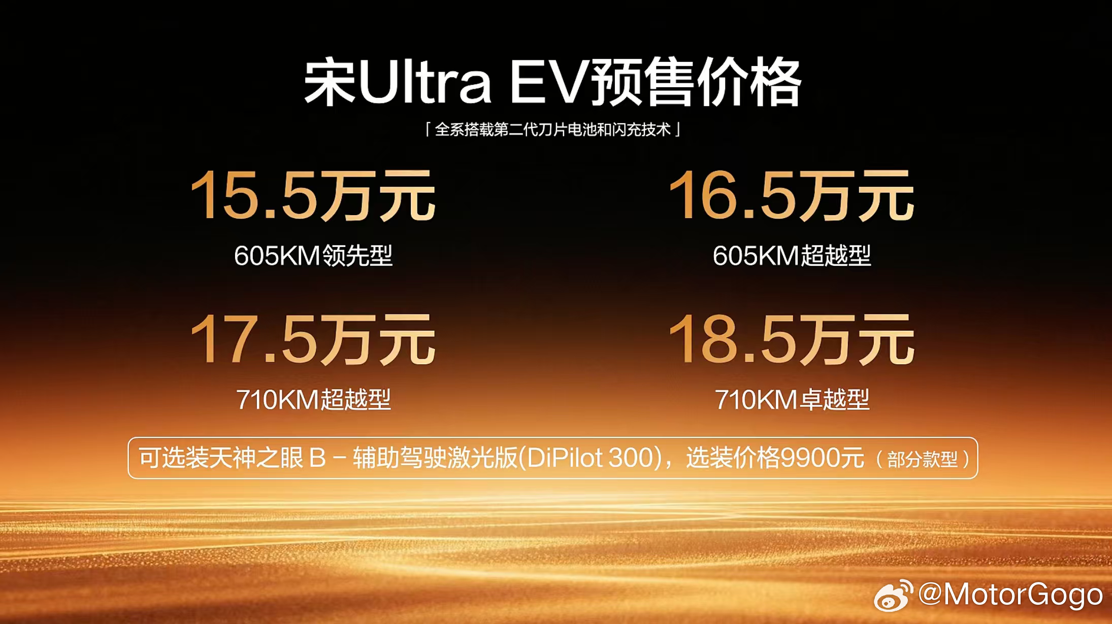 比亚迪宋Ultra EV的预售价格也来了一共四个版本配置605km领先型15.5