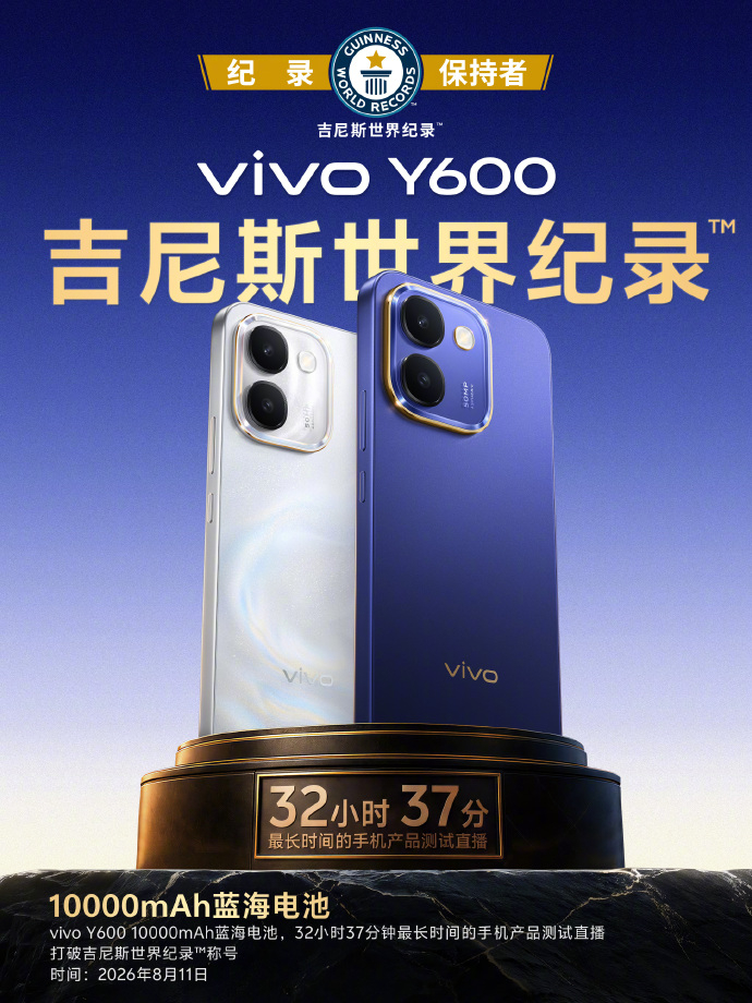 给父母选长续航的手机可以考虑vivo Y600，吉尼斯世界纪录保持者[666][