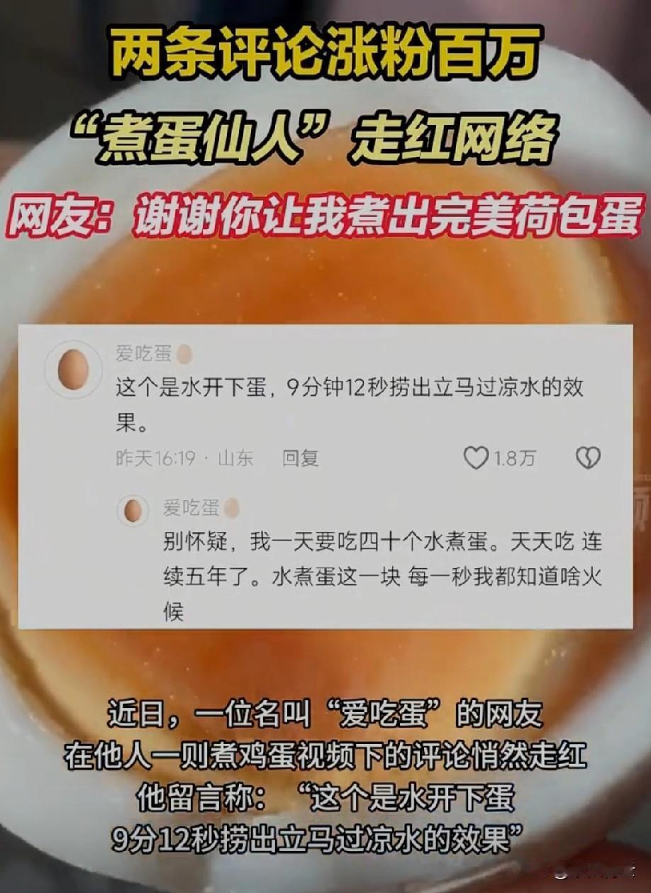刷到抖音“煮蛋仙人”两条评论涨粉百万，我直接看懵了！确定这是真的？

咱就是说，