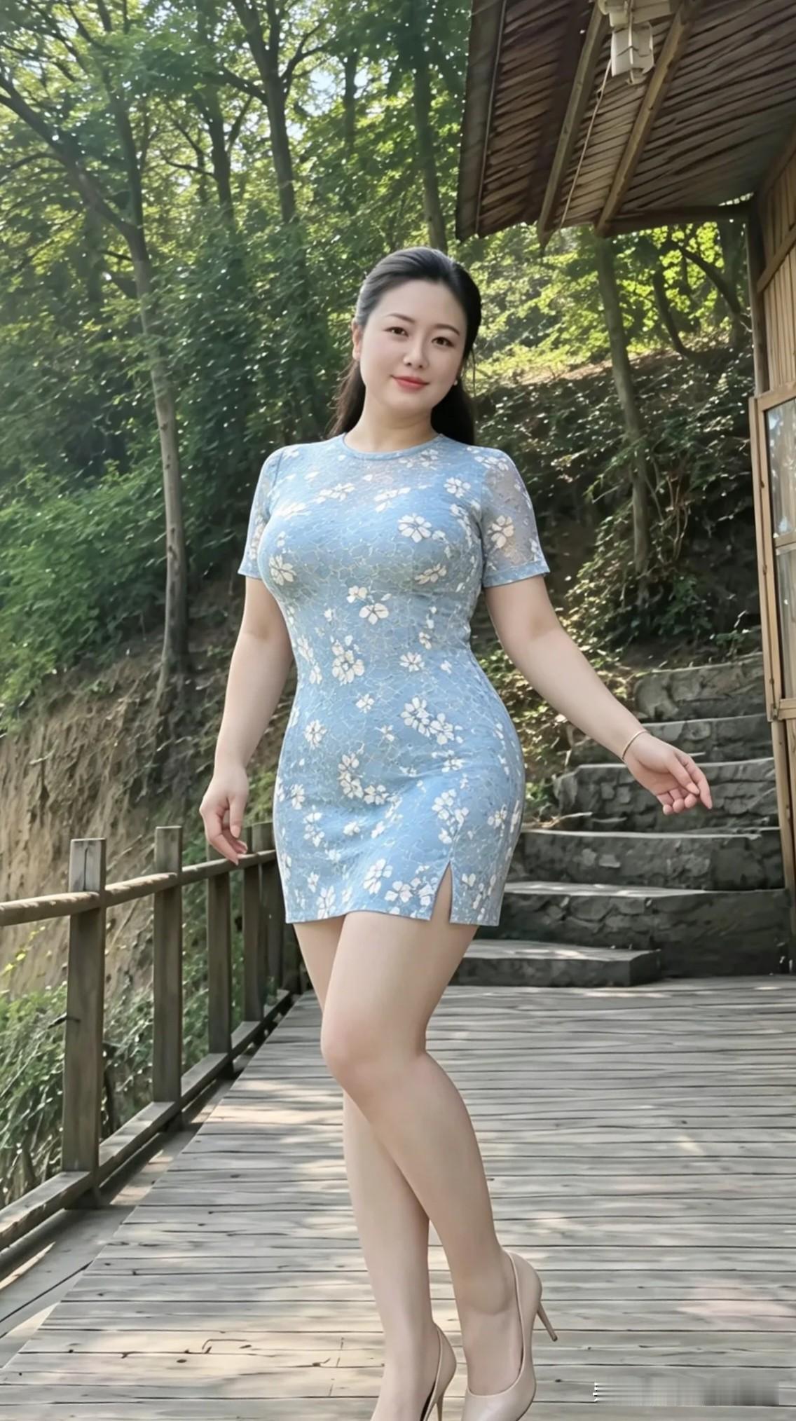 柳梢青·木榭芳辰
 
翠树遮阴，木廊风软，影落芳襟。
浅蓝罗裙，碎花轻缀，体态温