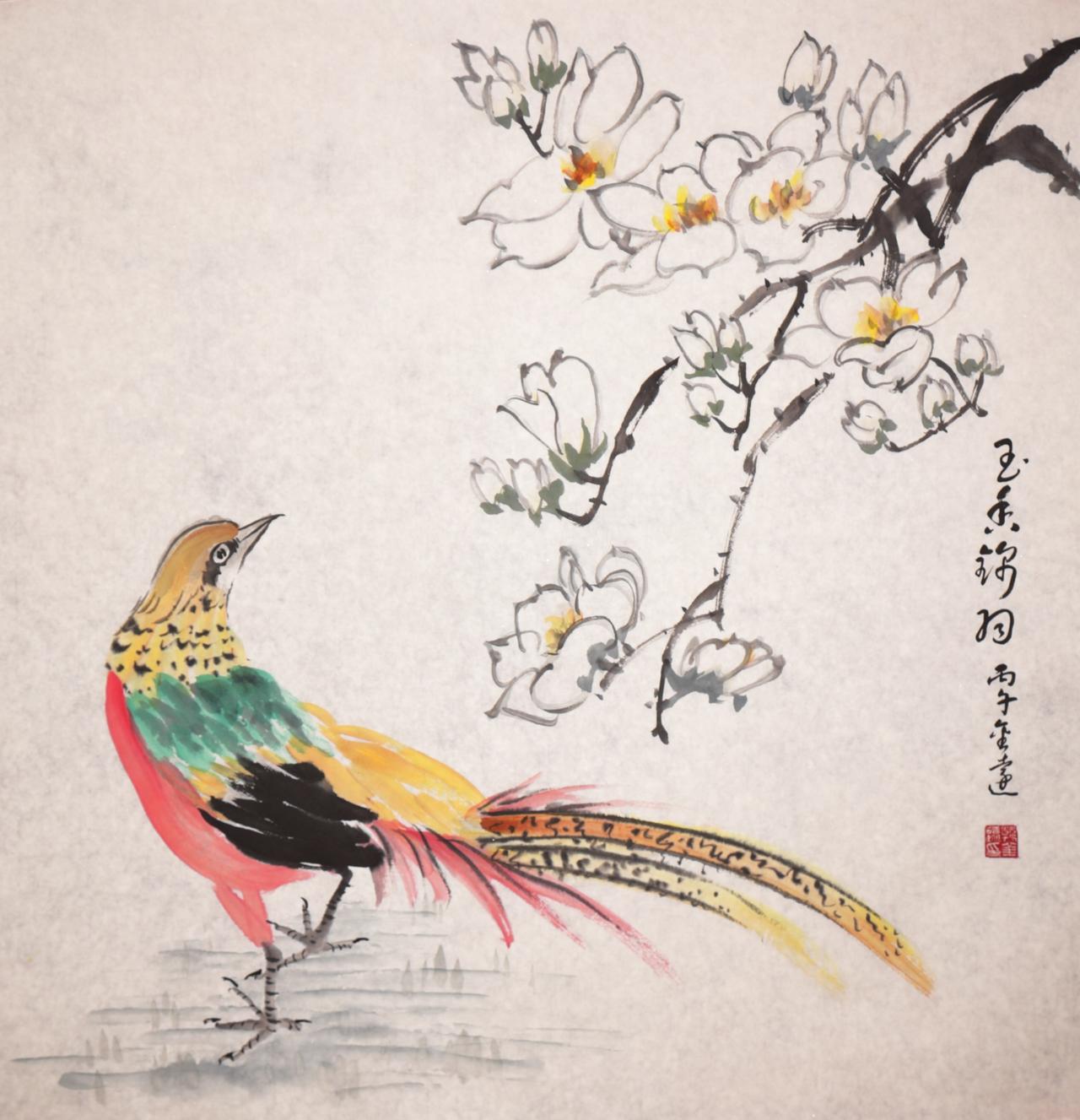 玉兰绽雅韵，锦羽报春光——赏画家韩金远《玉香锦羽》

国画里，玉兰代表高洁清雅，