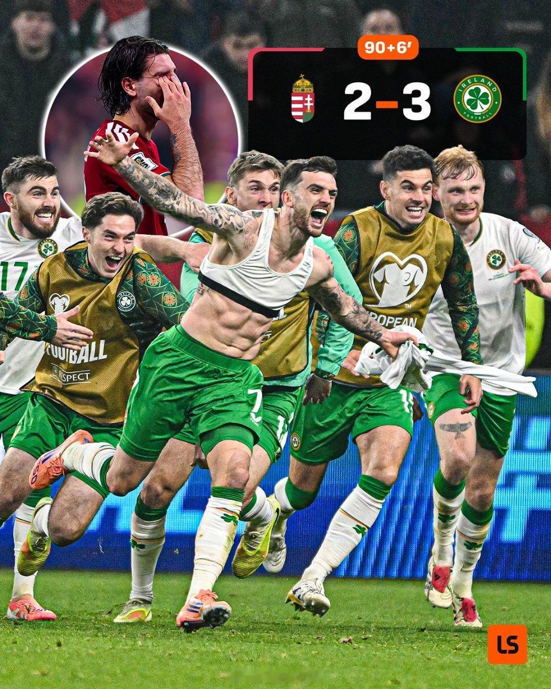 特洛伊·帕罗特上演帽子戏法，帮助爱尔兰队锁定世界杯附加赛席位。他在第90分钟加时