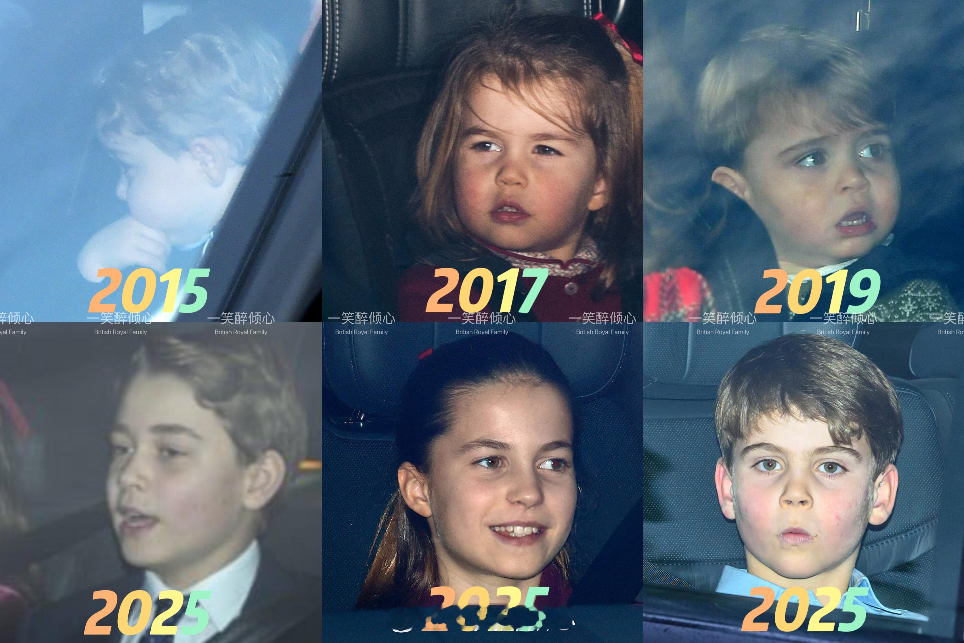 夏洛特公主  威尔士三宝首次和最近参加圣诞午餐会对比图🎄 