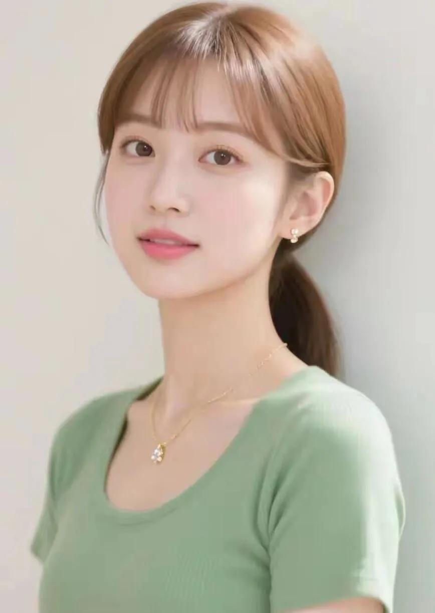 清新自然，少女感满满，浅绿色上衣搭配简约项链，元气满满的一天！🌞💕