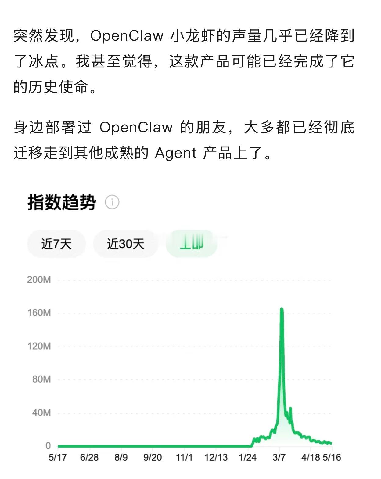 两个月前最火的AI agent部署产品OpenClaw，从热到路人皆知到现在无人