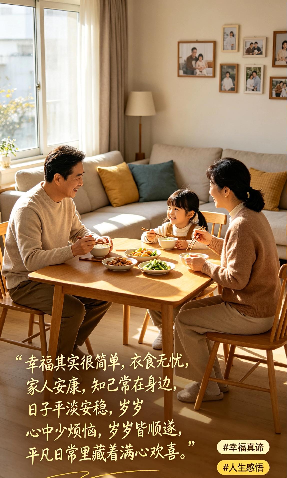 幸福其实很简单，衣食无忧，吃穿不愁，家人安康，知己常在身边，日子平淡安稳，心中少