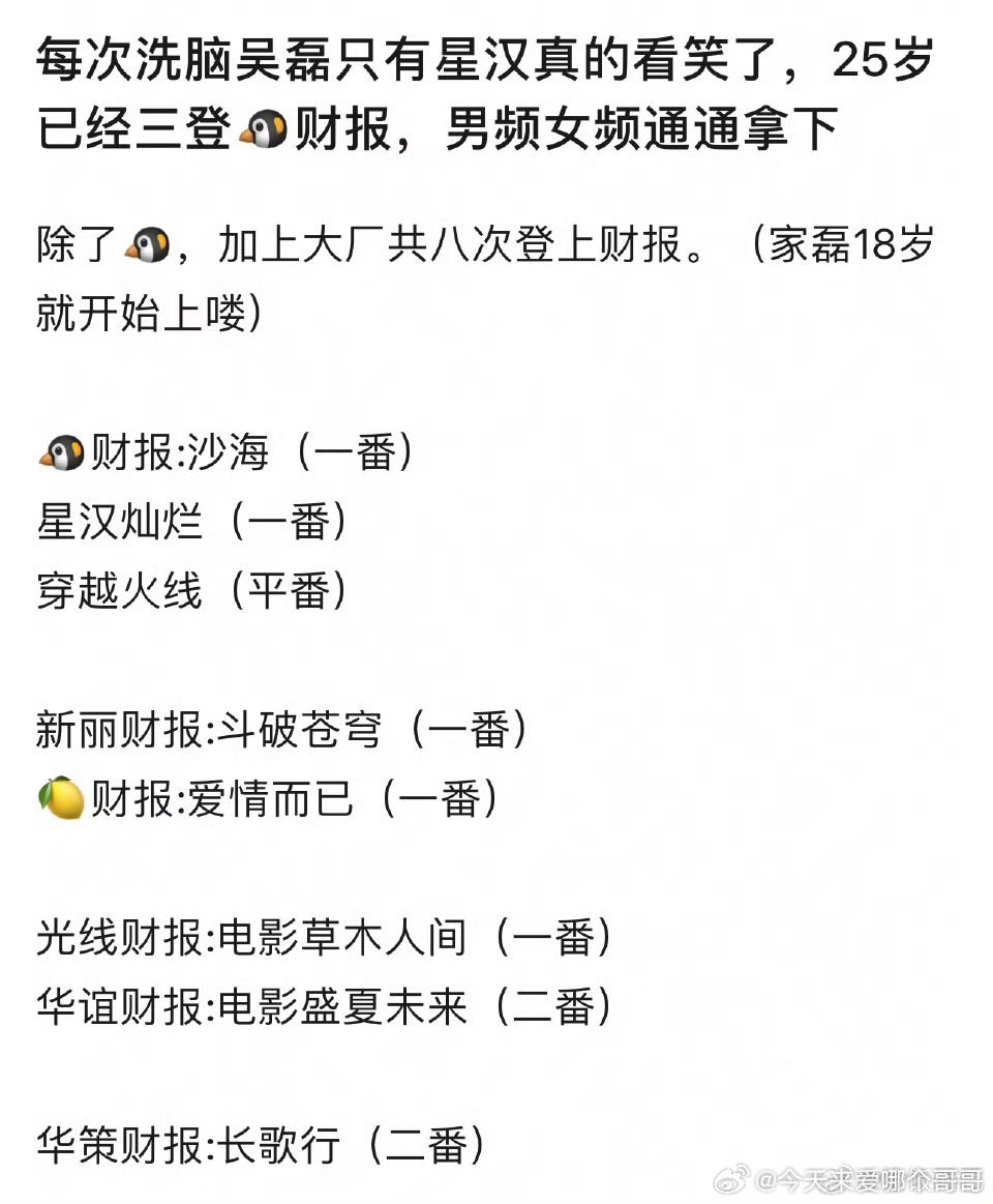 财报小能手吴磊，男频女频通通拿下[耶] ​​​