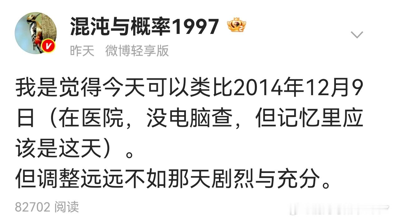 昨天说很像2014年12月9日。目前走势，暂时是像的。 ​​​