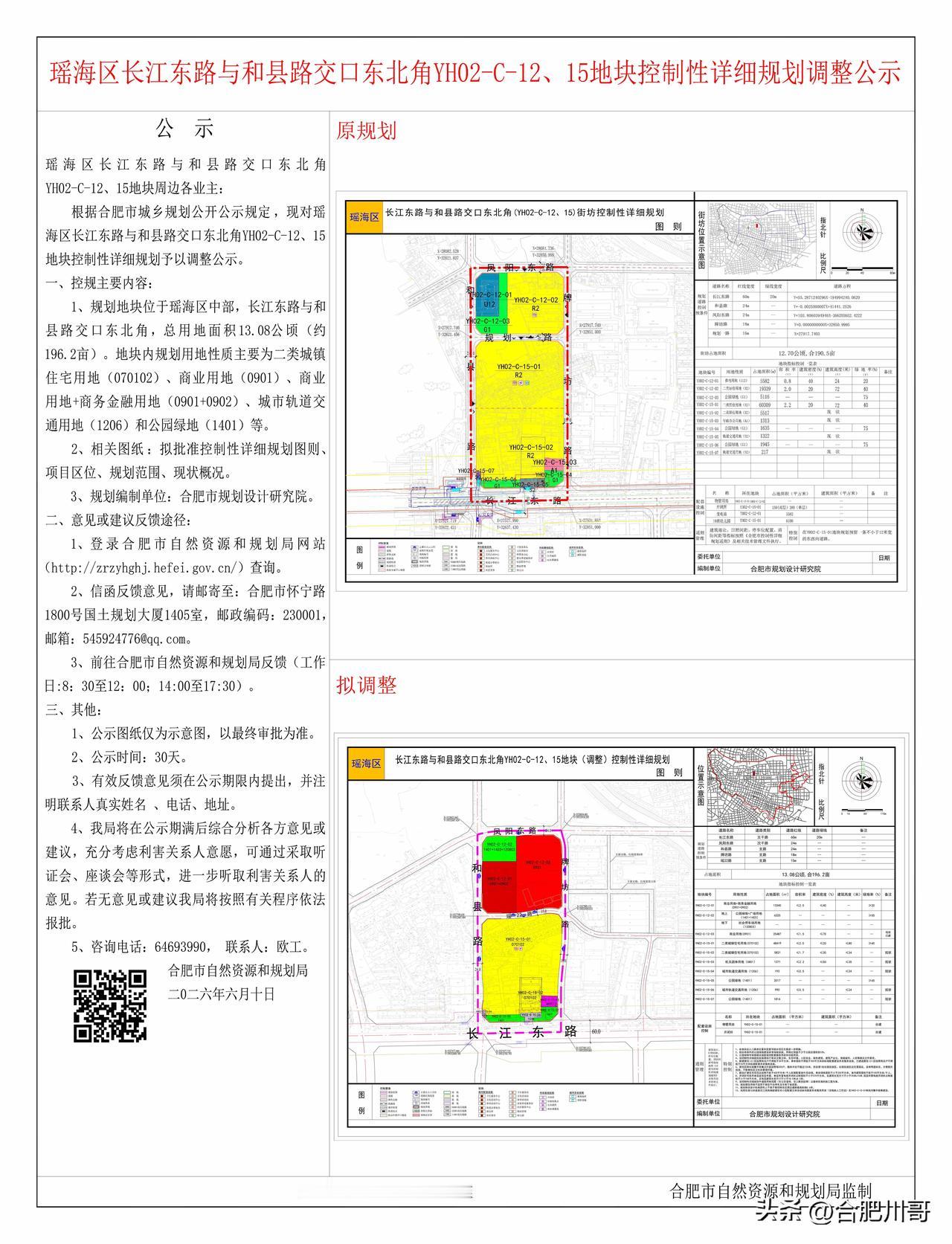 瑶海区长江东路与和县路交口东北角YH02-C-12、15地块控制性详细规划调整公