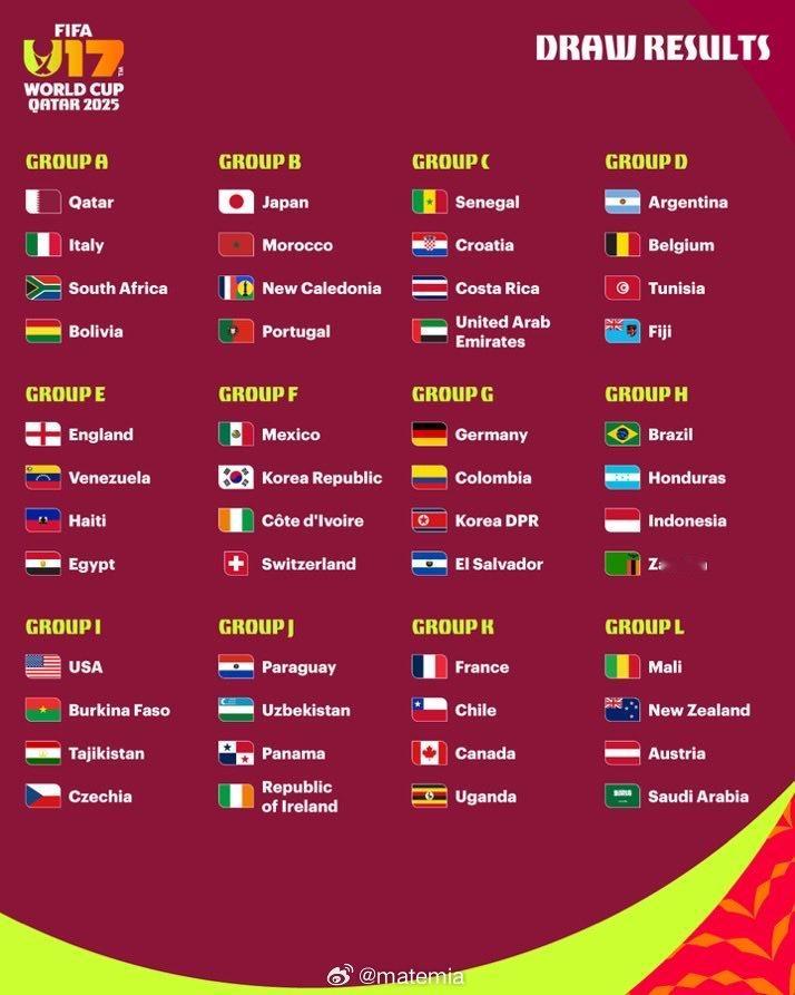 🔵⚪️🏆 U17世界杯2025年11月3日至2025年11月27日卡塔尔举行