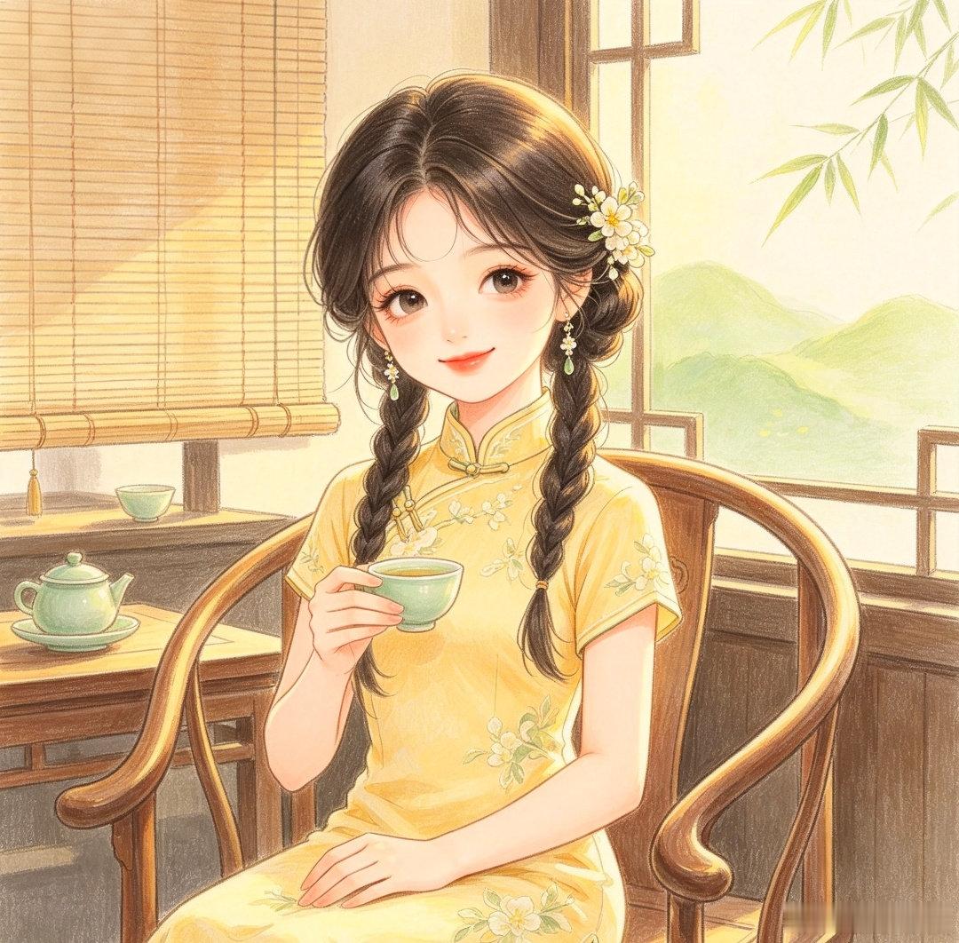 中式旗袍古典美女生头像 