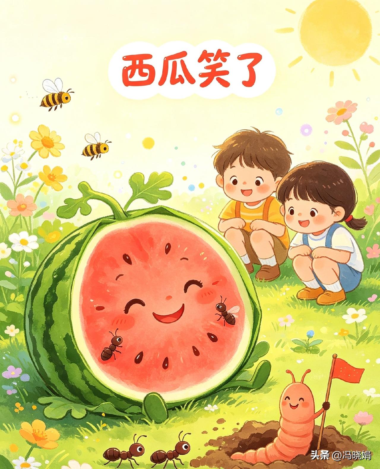 🌙✨🍉
水果系列儿童诗〈一〉
《西瓜笑了》

西瓜笑了
笑破了绿衣裳
露出红