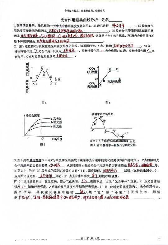 高中生物暑假有效作业参考