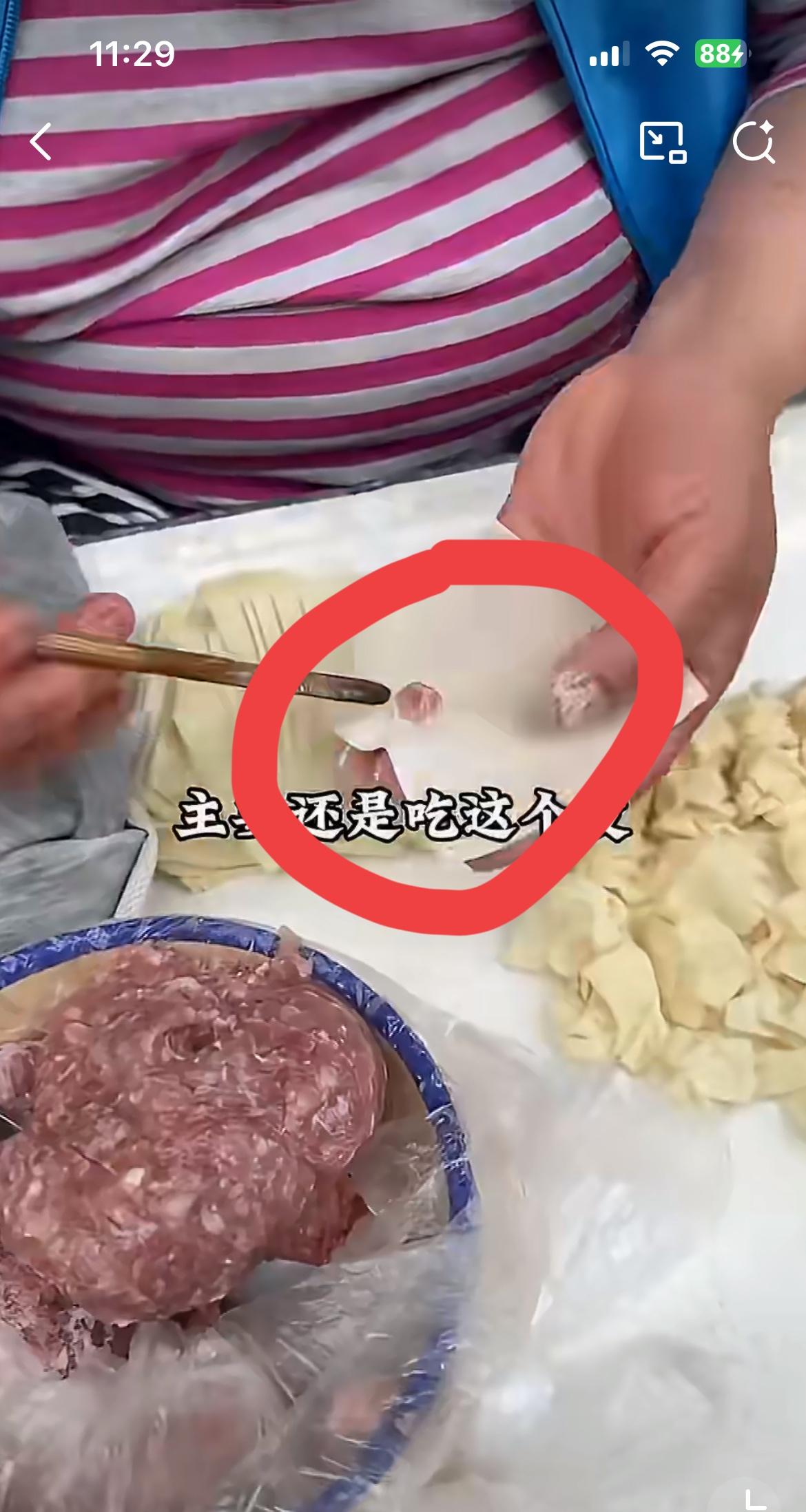 看了苏州这个老太包的馄饨，我宁愿吃一包面粉。你说她是在卖面皮吧？里面还象征性的戳