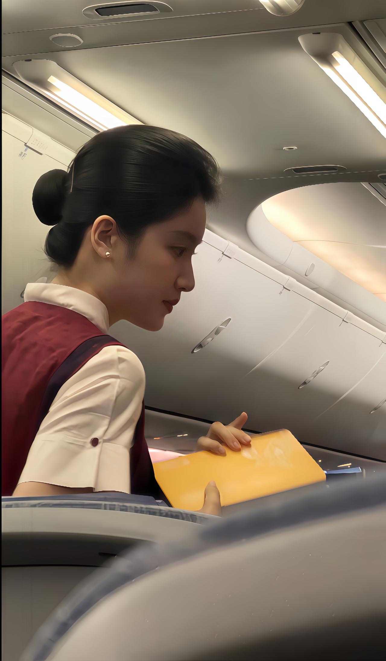 空姐在飞机上微笑服务，温暖人心